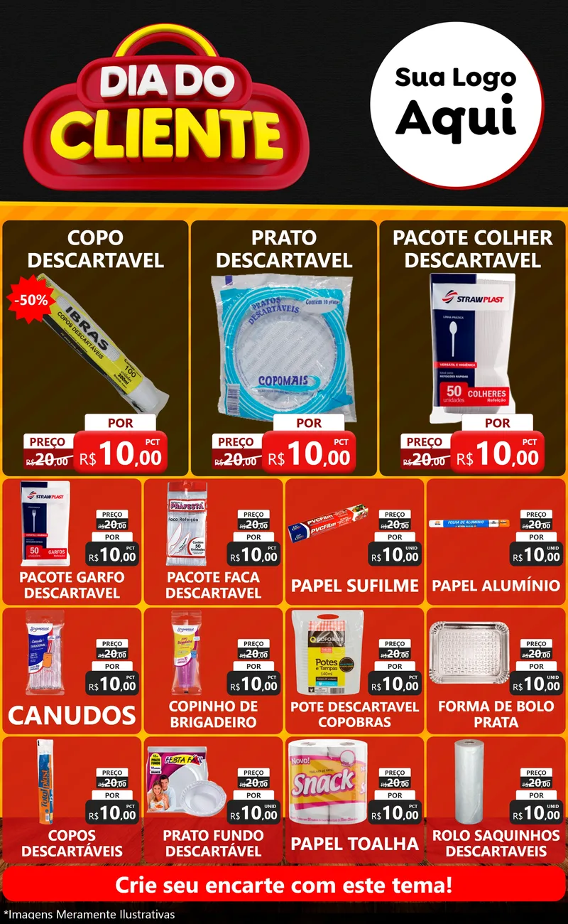 Modelo de Encarte para Encarte Grande com o tema Dia do Cliente para Embalagens