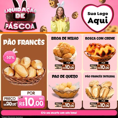 Modelo de Rede Social para Feed Facebook com o tema Liquidação de Páscoa para Padaria