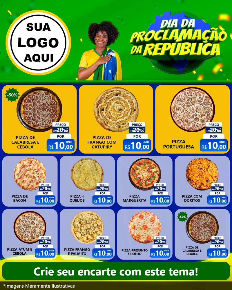 Modelo de Rede Social para Feed Instagram com o tema Dia Da Proclamação Da República para Pizzaria