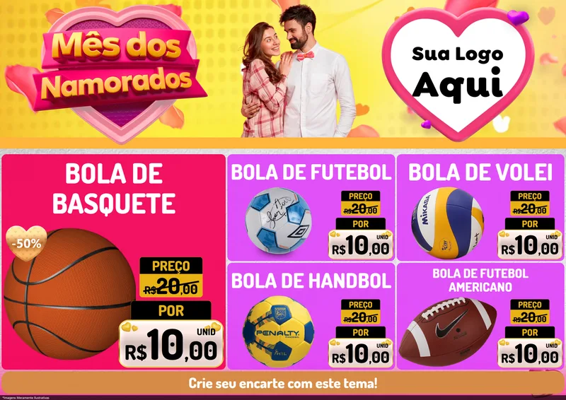 Modelo de Encarte para Encarte A4 Horizontal com o tema Mês dos Namorados para Artigos Esportivos