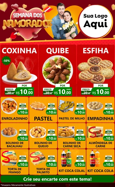 Modelo de Encarte para Encarte Grande com o tema Semana dos Namorados para Salgadaria