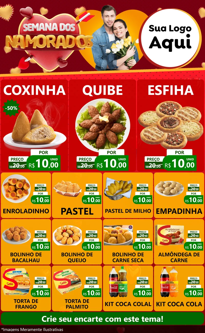 Modelo de Encarte para Encarte Grande com o tema Semana dos Namorados para Salgadaria