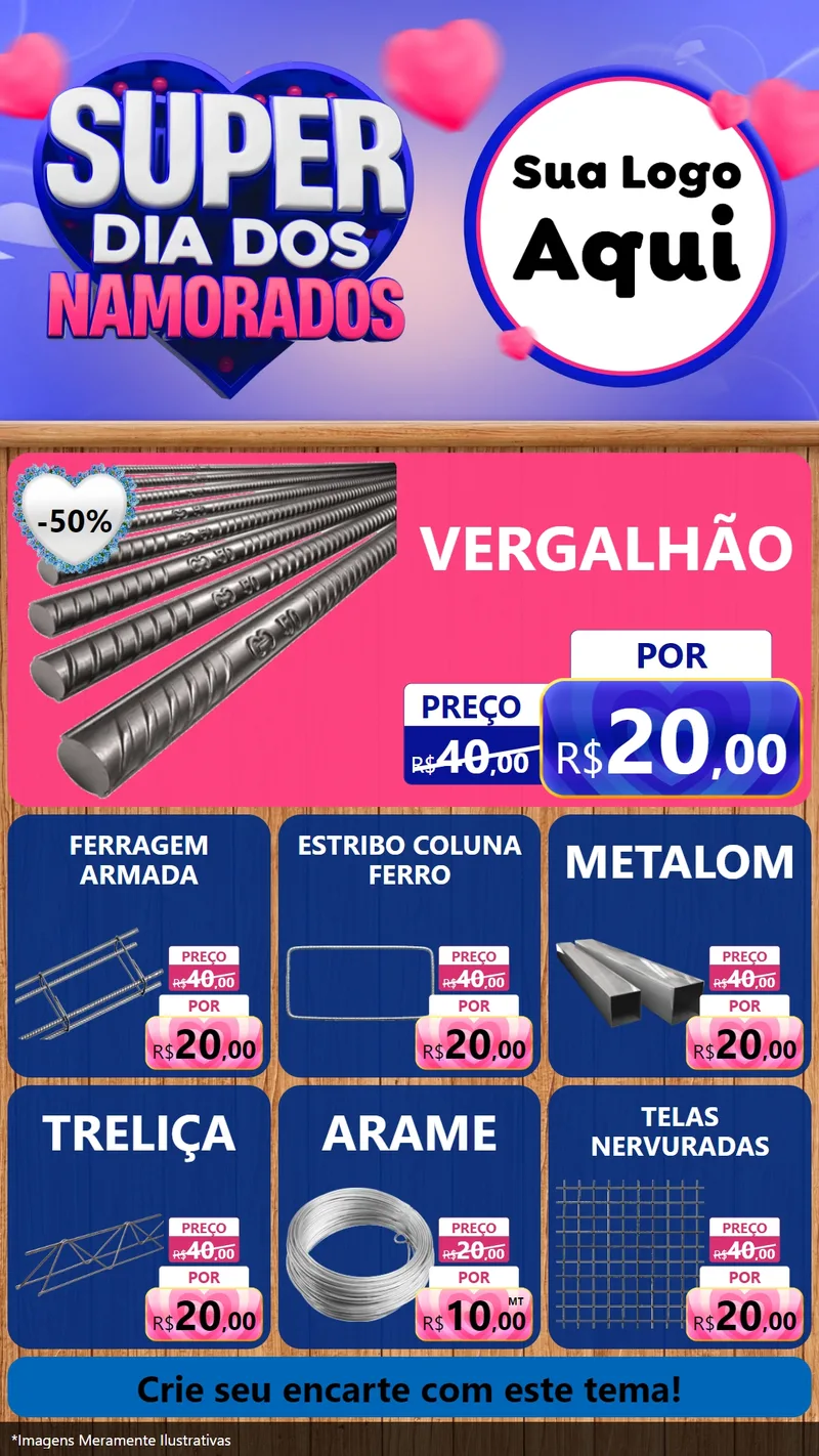 Modelo de Rede Social para Stories com o tema Super Dia dos Namorados para Ferragens