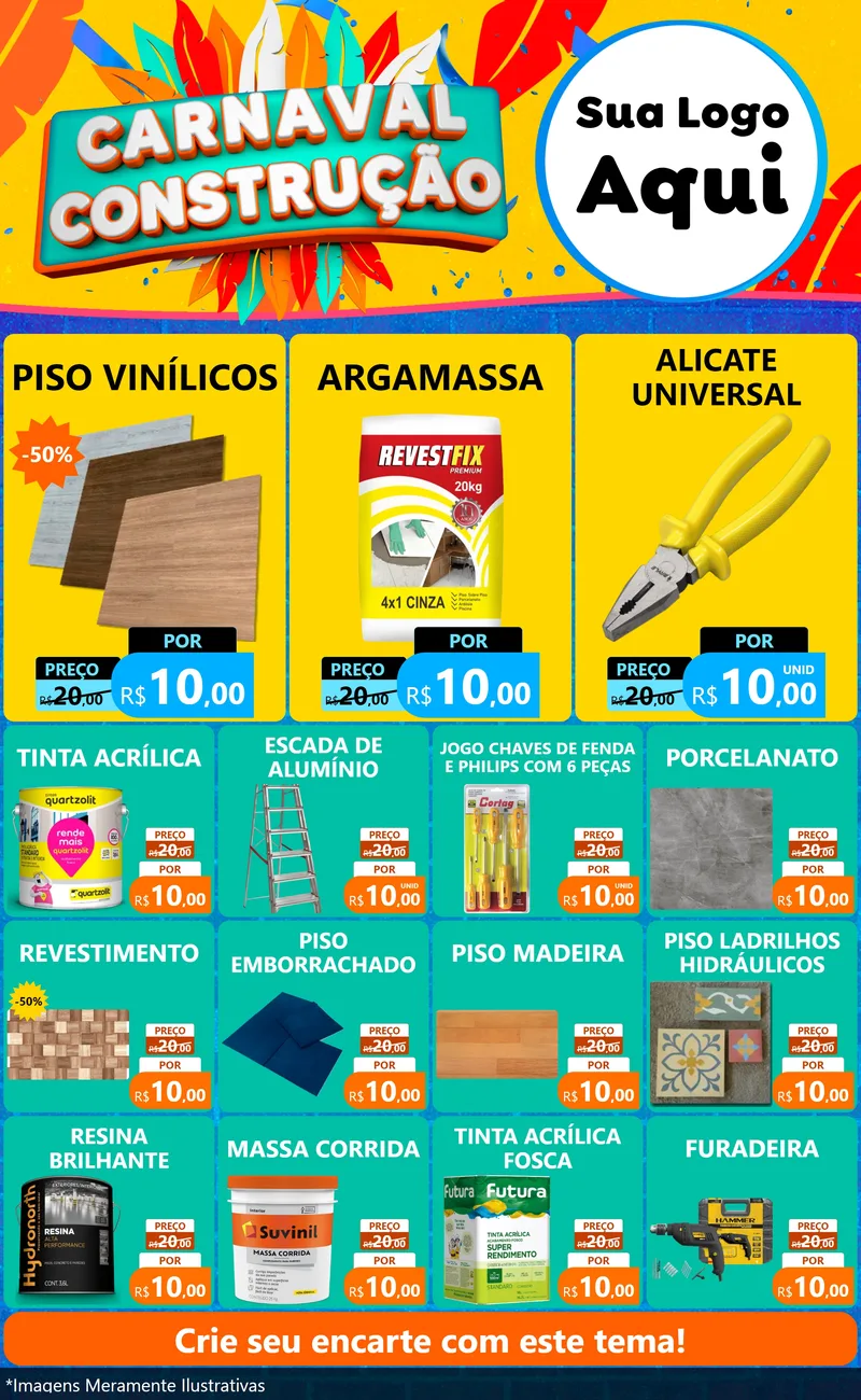 Modelo de Encarte para Encarte Grande com o tema Carnaval Construção para Material para Construção
