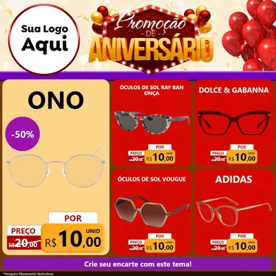 Modelo de Rede Social para Feed Facebook com o tema Promoção de Aniversário para Óticas