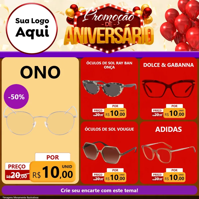 Modelo de Rede Social para Feed Facebook com o tema Promoção de Aniversário para Óticas