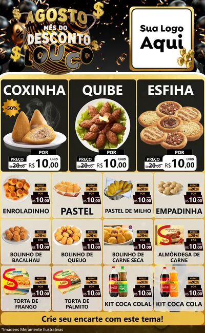 Modelo de Encarte para Encarte Grande com o tema Agosto Mês do Desconto Louco para Salgadaria