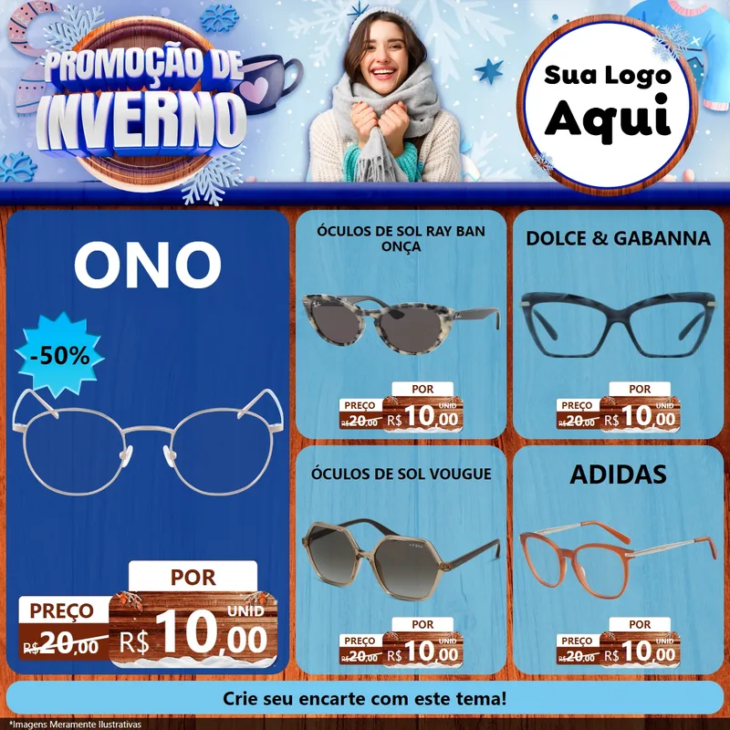 Modelo de Rede Social para Feed Facebook com o tema Promoção de Inverno para Óticas
