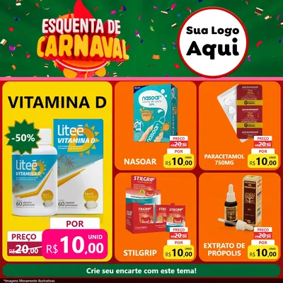 Modelo de Rede Social para Feed Facebook com o tema Esquenta de Carnaval para Farmácia