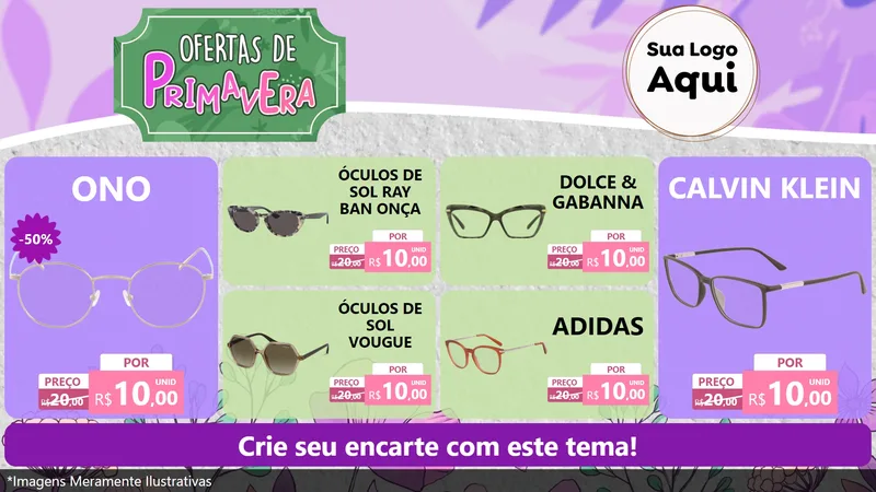 Modelo de TV para TV Horizontal com o tema Ofertas de Primavera para Óticas