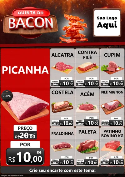 Modelo de Encarte para Encarte A4 Vertical com o tema Quinta do Bacon para Açougue