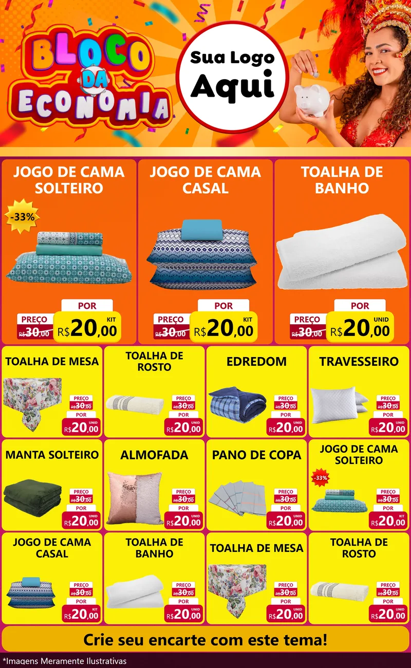 Modelo de Encarte para Encarte Grande com o tema Bloco da Economia para Cama, Mesa e Banho