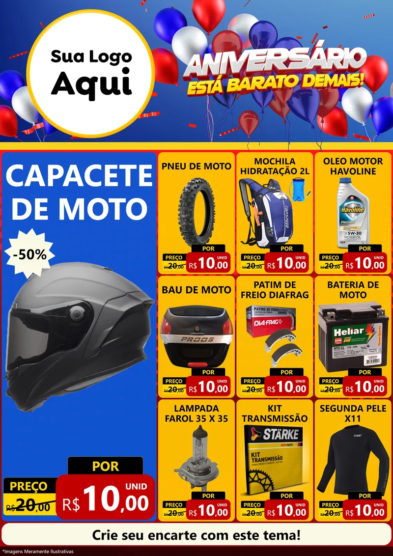 Modelo de Encarte para Encarte A4 Vertical com o tema Aniversário para Moto peças