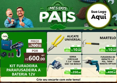 Modelo de Encarte para Encarte A4 Horizontal com o tema Mês dos Pais para Maquinas e Ferramentas