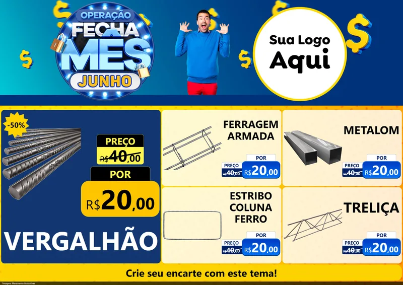 Modelo de Encarte para Encarte A4 Horizontal com o tema Operação Fecha Mês, Junho para Ferragens