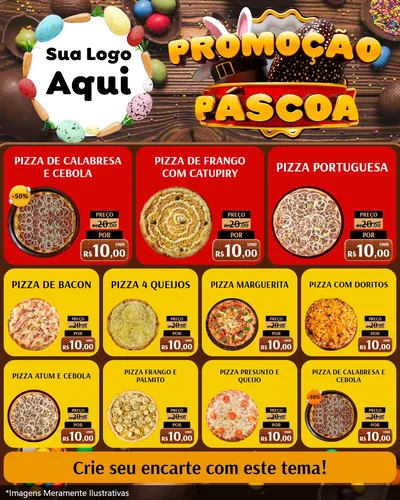Modelo de Rede Social para Feed Instagram com o tema Promoção Páscoa para Pizzaria