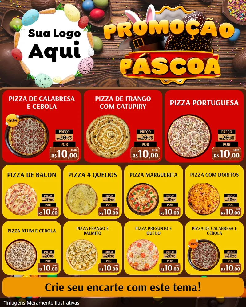 Modelo de Rede Social para Feed Instagram com o tema Promoção Páscoa para Pizzaria