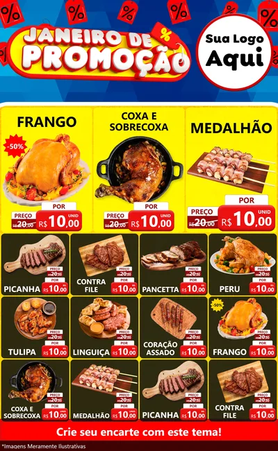 Modelo de Encarte para Encarte Grande com o tema Janeiro de Promoção para Assados