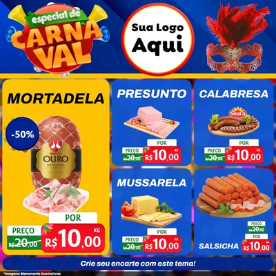 Modelo de Rede Social para Feed Facebook com o tema Especial de Carnaval para Frios e Laticínios