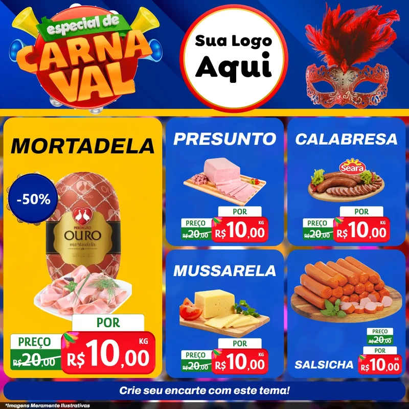 Modelo de Rede Social para Feed Facebook com o tema Especial de Carnaval para Frios e Laticínios