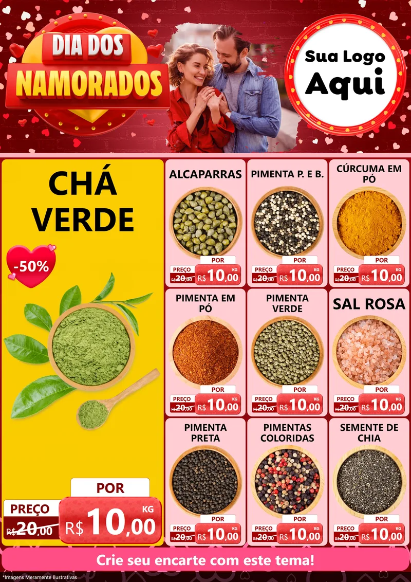 Modelo de Encarte para Encarte A4 Vertical com o tema Dia Dos Namorados para Produtos Naturais