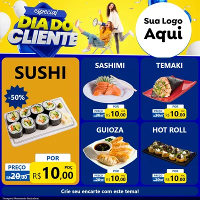 Modelo de Rede Social para Feed Facebook com o tema Especial Dia do Cliente para Comida japonesa
