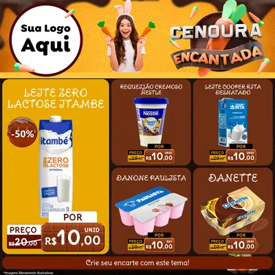 Modelo de Rede Social para Feed Facebook com o tema Cenoura Encantada - Páscoa para Frios e Laticínios