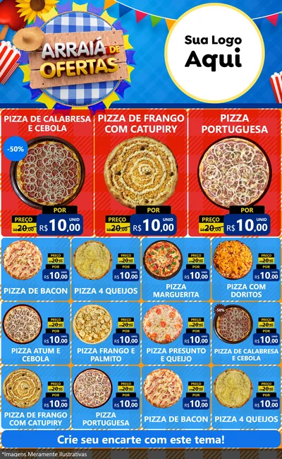 Modelo de Encarte para Encarte Grande com o tema Arraiá de Ofertas para Pizzaria