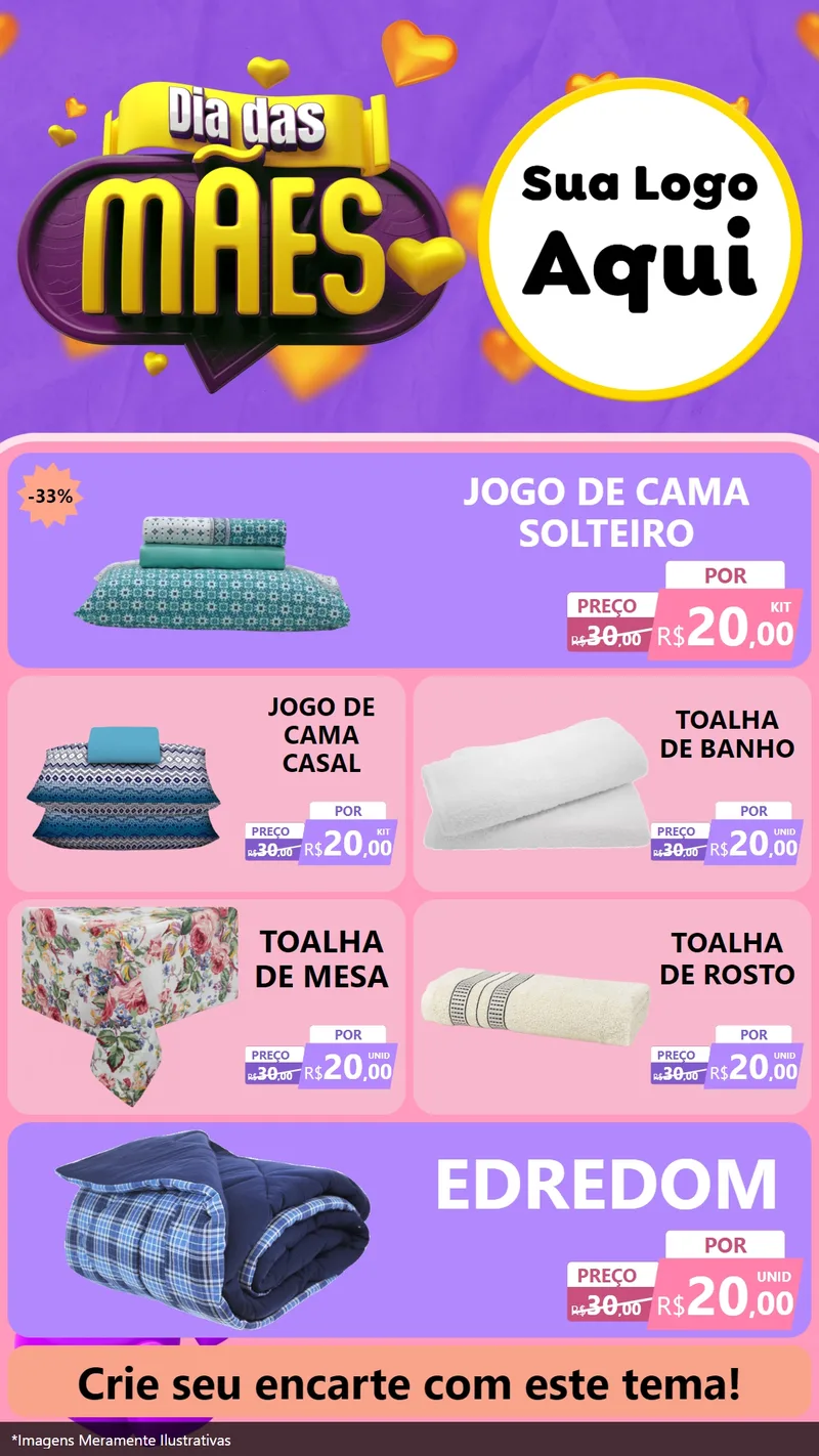 Modelo de TV para TV Vertical com o tema Dia das Mães para Cama, Mesa e Banho