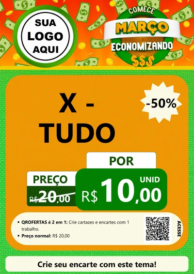 Modelo de Cartaz para Cartaz A4 Vertical com o tema Comece Março Economizando para Hamburgueria