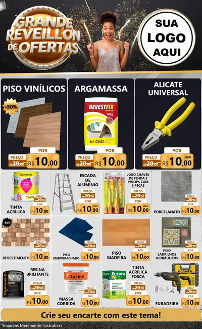 Modelo de Encarte para Encarte Grande com o tema Grande Réveillon de Ofertas para Material para Construção
