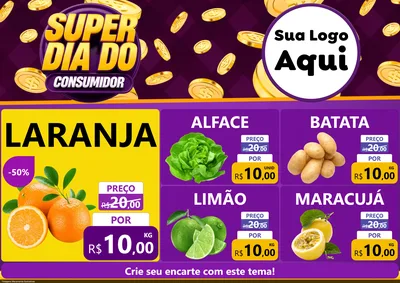 Modelo de Encarte para Encarte A4 Horizontal com o tema Super Dia do Consumidor para Hortifrúti