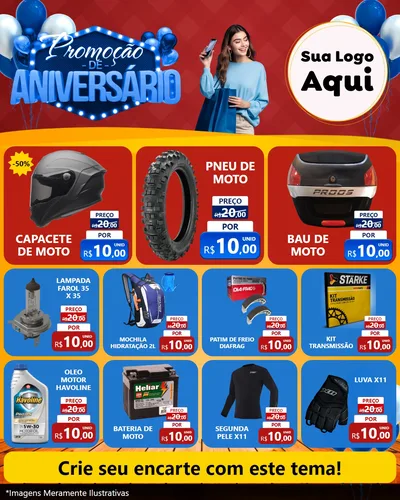Modelo de Rede Social para Feed Instagram com o tema Promoção de Aniversário para Moto peças