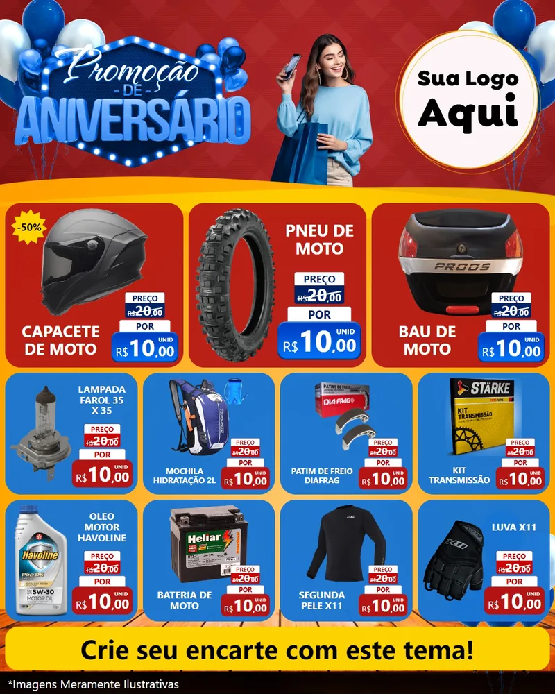 Modelo de Rede Social para Feed Instagram com o tema Promoção de Aniversário para Moto peças