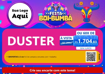 Modelo de Cartaz para Cartaz A4 Horizontal com o tema Festa Boi-Bumbá para Concessionaria de Carros