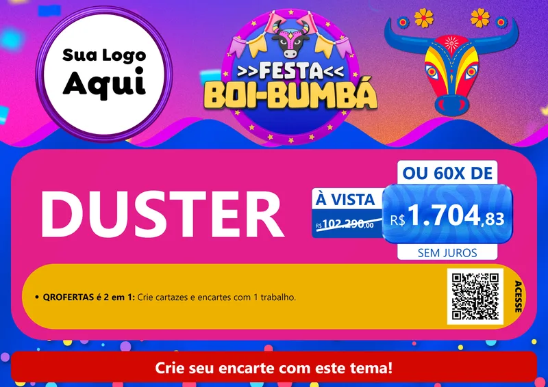 Modelo de Cartaz para Cartaz A4 Horizontal com o tema Festa Boi-Bumbá para Concessionaria de Carros