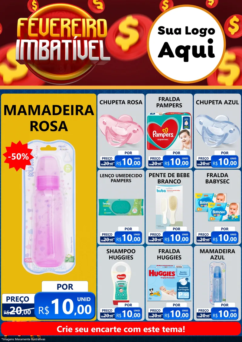Modelo de Encarte para Encarte A4 Vertical com o tema Fevereiro Imbatível para Bebês