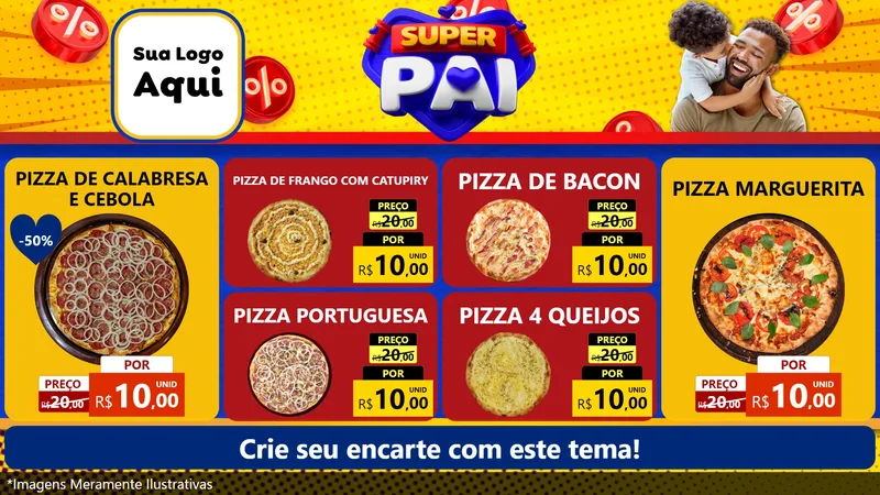 Modelo de TV para TV Horizontal com o tema Super Pai para Pizzaria