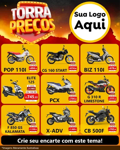 Modelo de Rede Social para Feed Instagram com o tema Torra Preços para Concessionaria de Motos