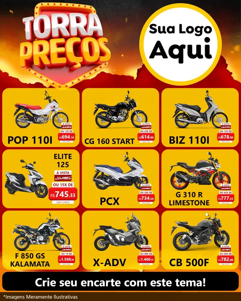 Modelo de Rede Social para Feed Instagram com o tema Torra Preços para Concessionaria de Motos