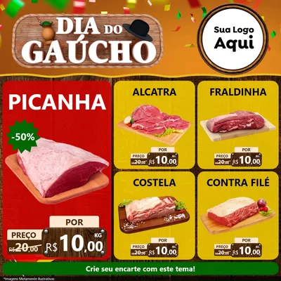 Modelo de Rede Social para Feed Facebook com o tema Dia do Gaúcho para Açougue