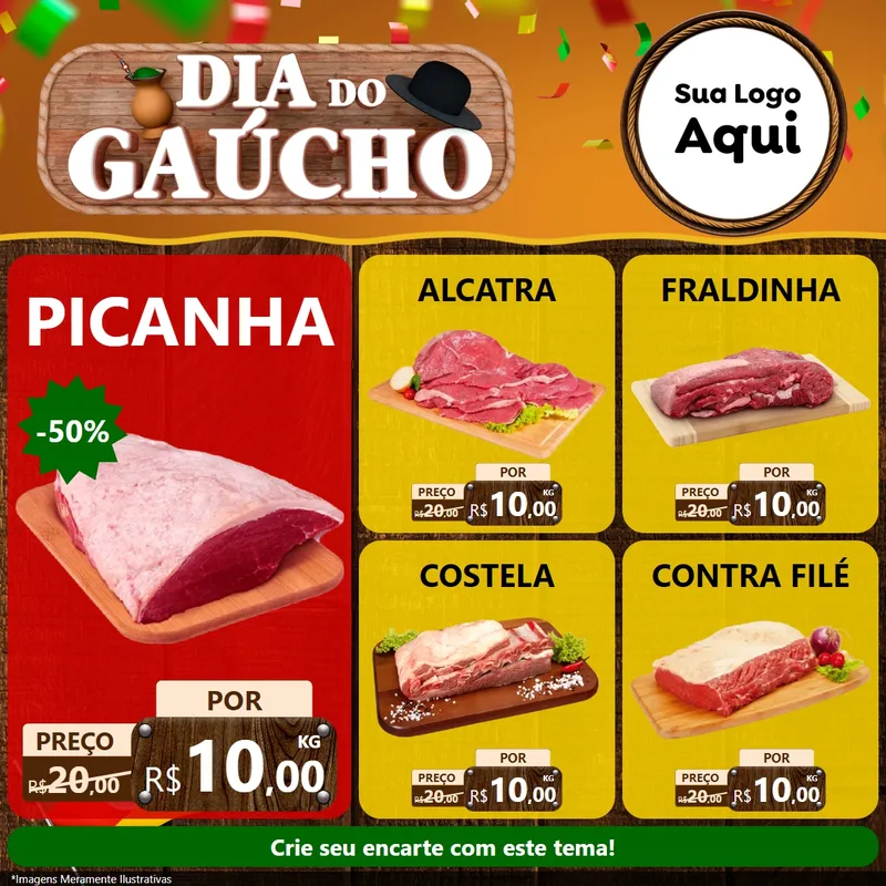 Modelo de Rede Social para Feed Facebook com o tema Dia do Gaúcho para Açougue