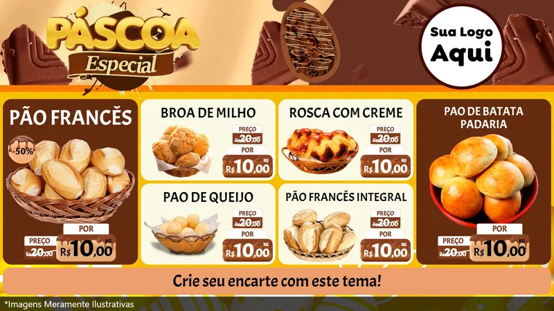 Modelo de TV para TV Horizontal com o tema Páscoa Especial para Padaria