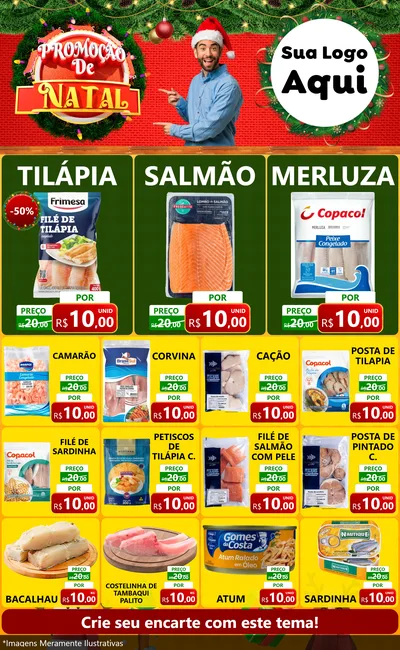Modelo de Encarte para Encarte Grande com o tema Promoção de Natal para Peixaria