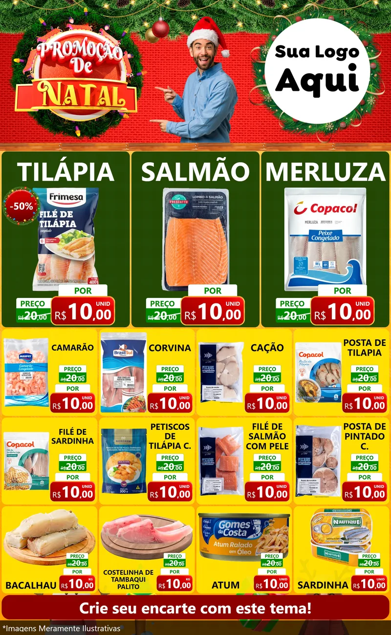 Modelo de Encarte para Encarte Grande com o tema Promoção de Natal para Peixaria