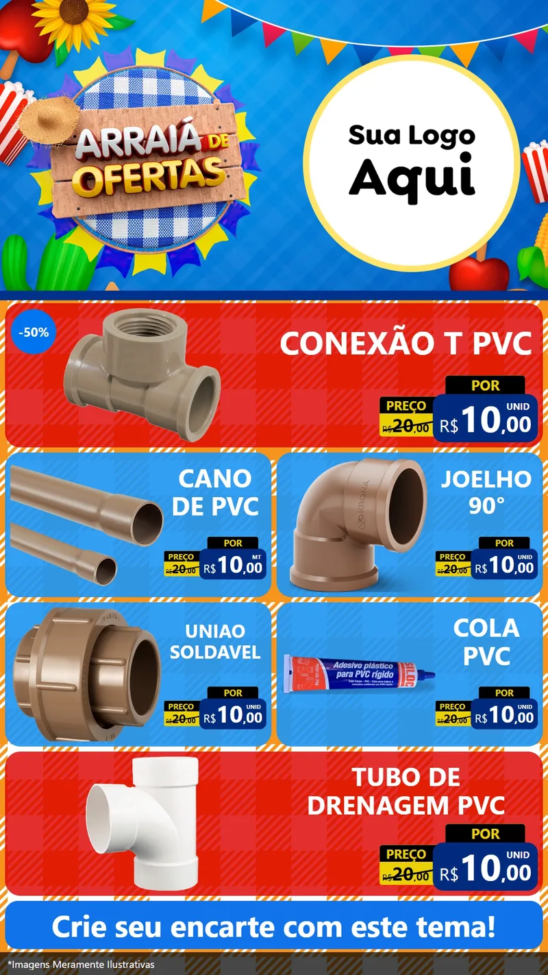 Modelo de TV para TV Vertical com o tema Arraiá de Ofertas para Tubos e conexões