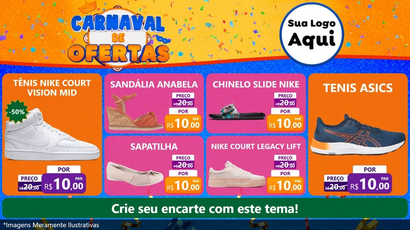 Modelo de TV para TV Horizontal com o tema Carnaval de Ofertas para Calçados