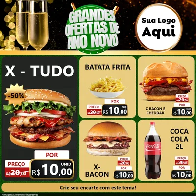 Modelo de Rede Social para Feed Facebook com o tema Grandes Ofertas de Ano Novo para Hamburgueria