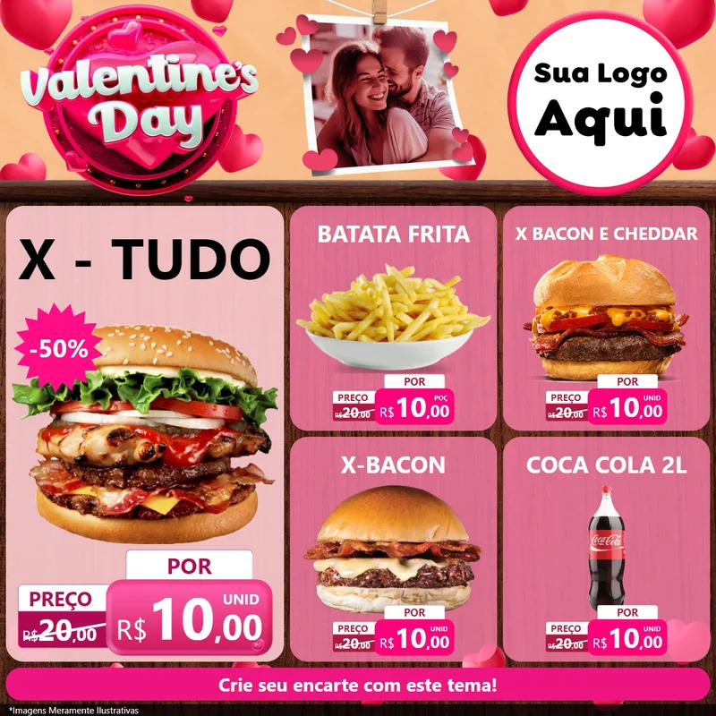 Modelo de Rede Social para Feed Facebook com o tema Valentine's Day para Hamburgueria