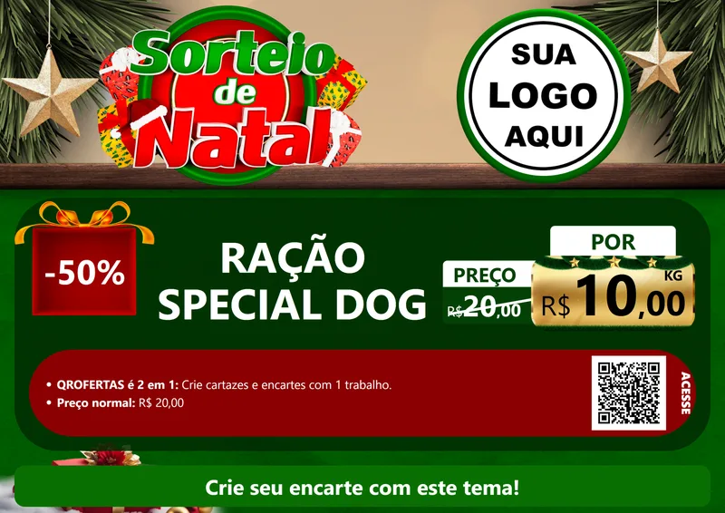 Modelo de Cartaz para Cartaz A4 Horizontal com o tema Sorteio de Natal para Pet Shop